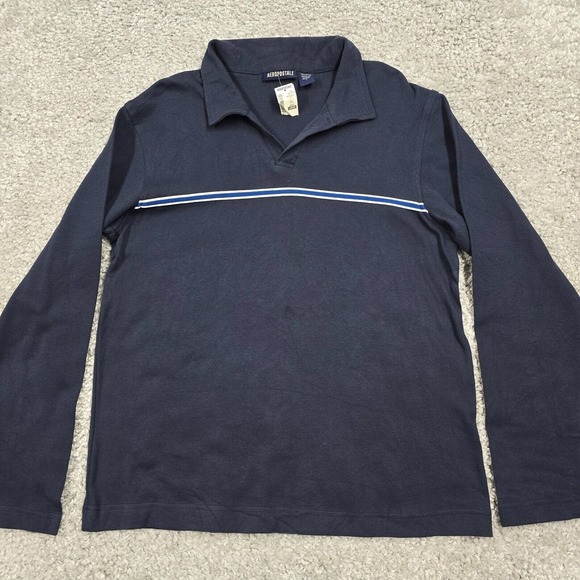 Vintage Aeropostale Shirt Mens Large Blue Long Sleeve Pullover Collar Cotton Y2K - Picture 1 of 11